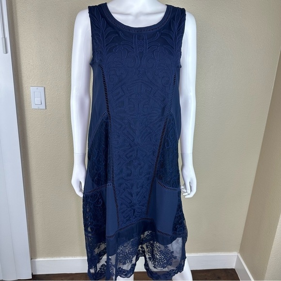 Soft Surrounding Dress Sz SP Navy Blue Suri Lace Embroidered Sleeveless Midi - Picture 3 of 14